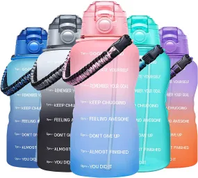 Fidus Large Half Gallon/64OZ Motivational Water Bottle with Paracord Handle & Removable Straw - BPA Free Leakproof Water Jug with Time Marker to Ensure You Drink Enough Water Daily