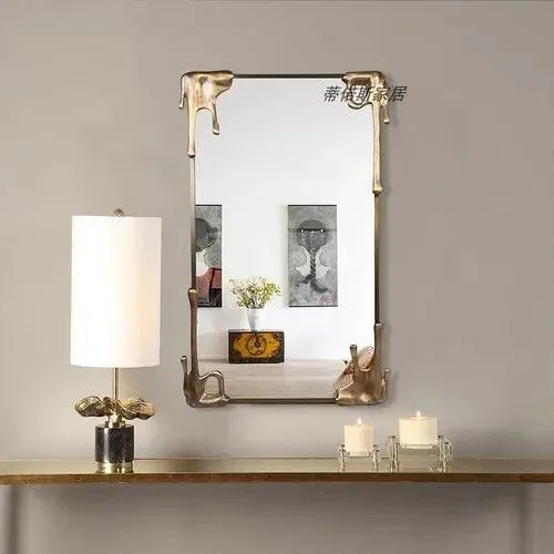 French Square Vanity Mirror - Artistic Style Wood Wall-Mounted Decor