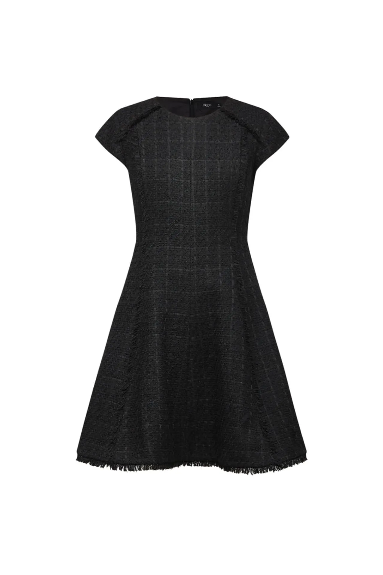 Fringe Trim Fit & Flare Tweed Dress