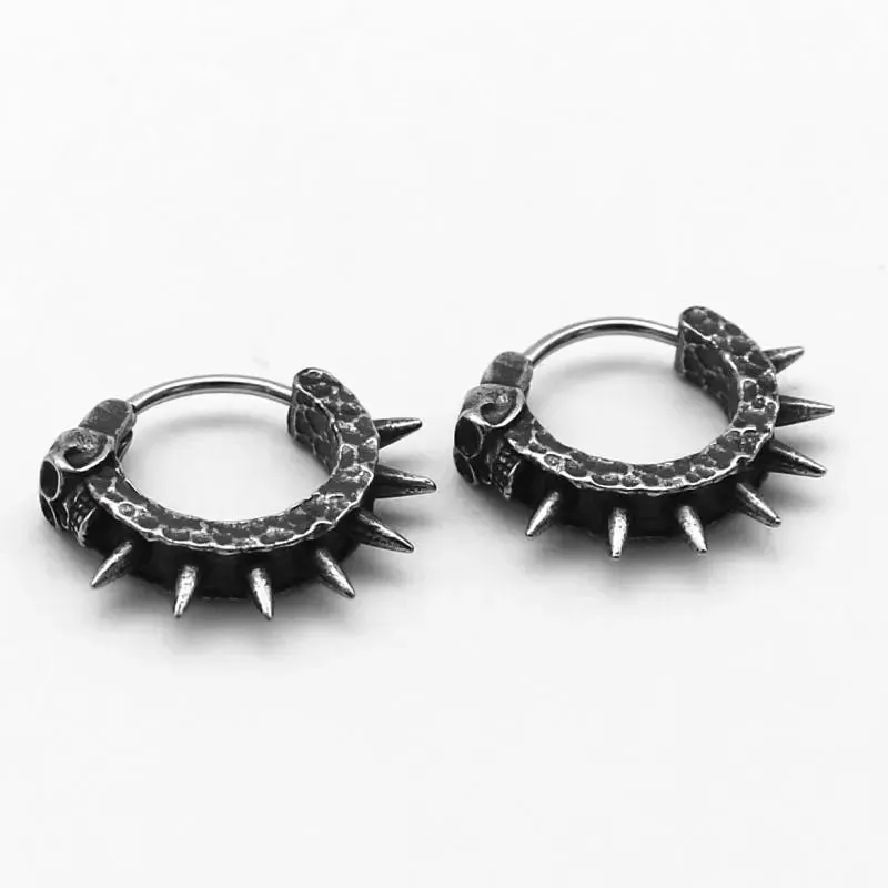 Goth Skull Spiked Hoop Earrings