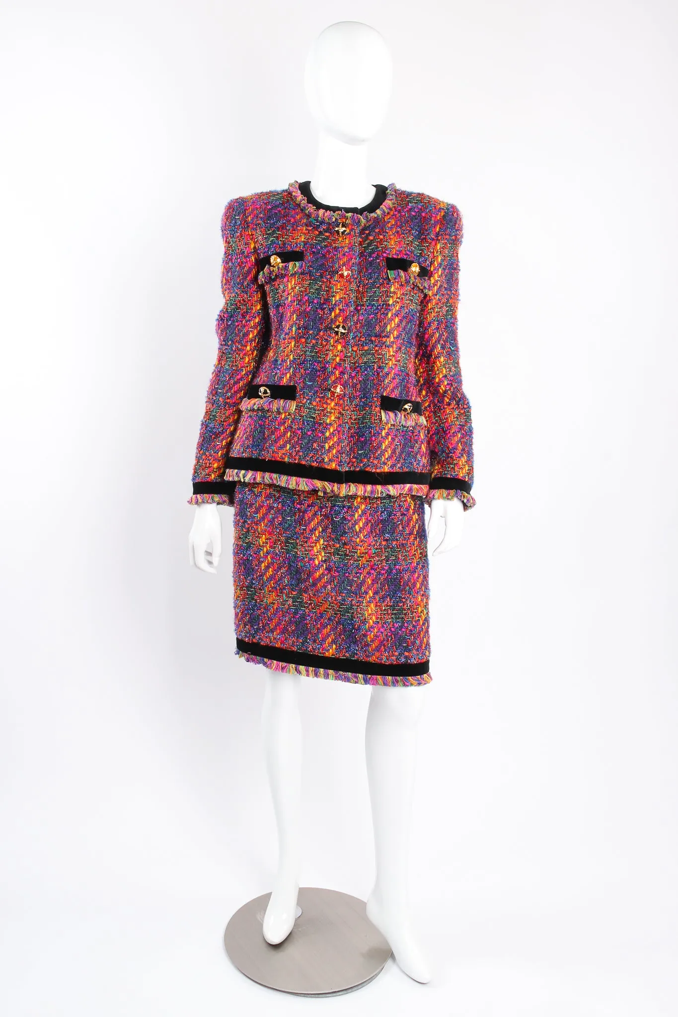 Hot Rainbow Tweed Jacket & Skirt Set