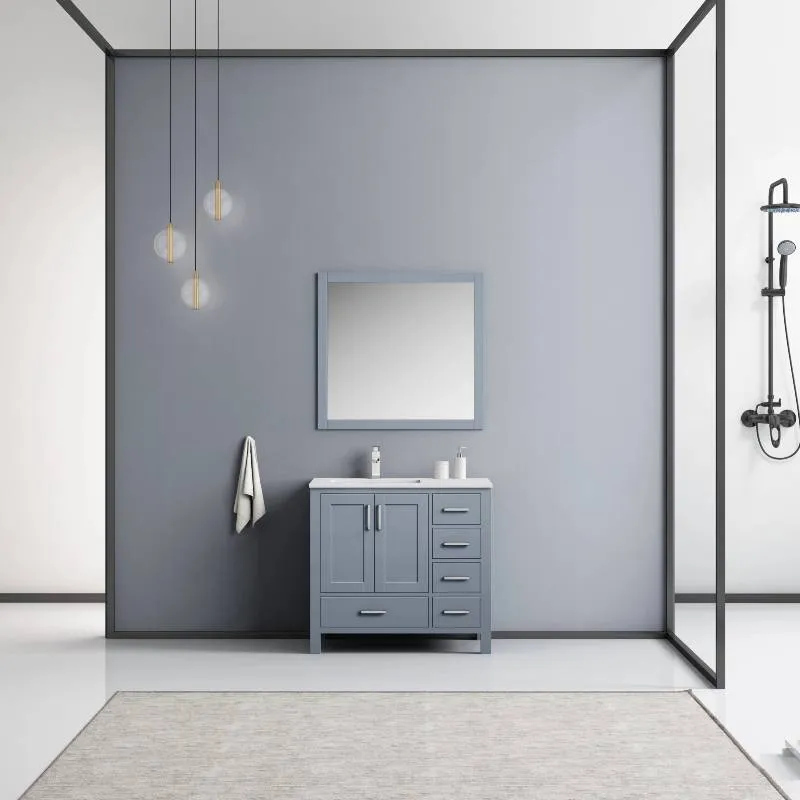 Jacques Modern Dark Grey 36 Single Sink Vanity with Mirror - Left Version | LJ342236SBWQM34L