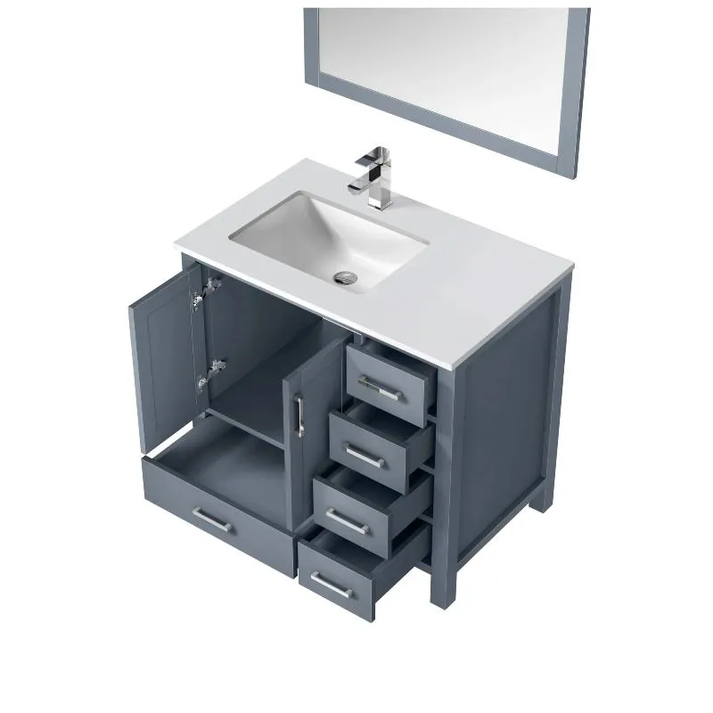 Jacques Modern Dark Grey 36 Single Sink Vanity with Mirror - Left Version | LJ342236SBWQM34L