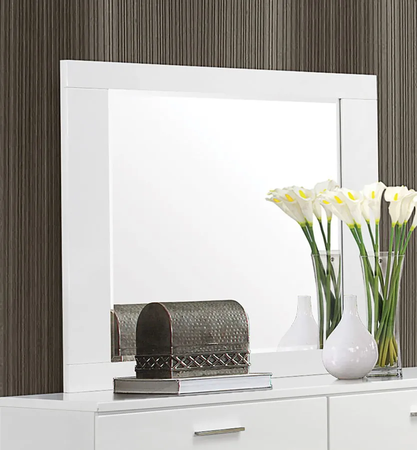 Khamdale Glossy White Dresser and Mirror