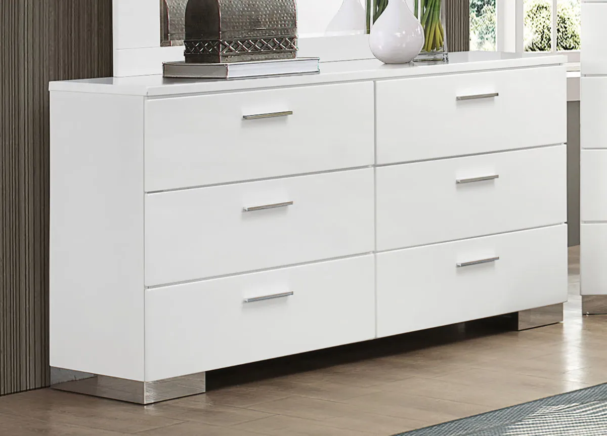 Khamdale Glossy White Dresser and Mirror