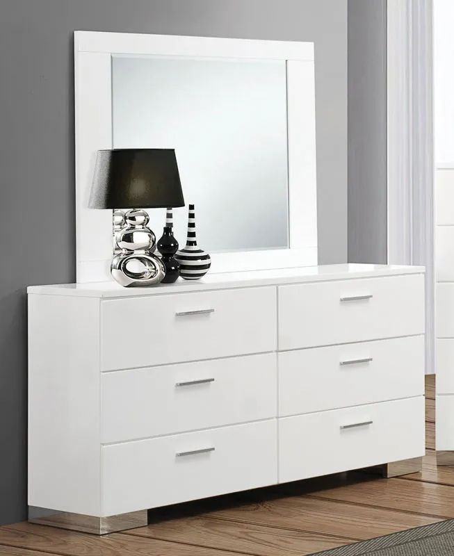 Khamdale Glossy White Dresser and Mirror