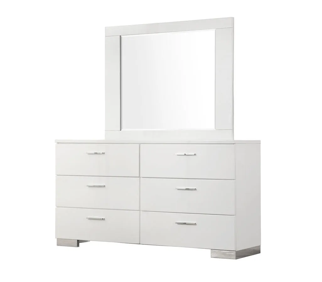 Khamdale Glossy White Dresser and Mirror