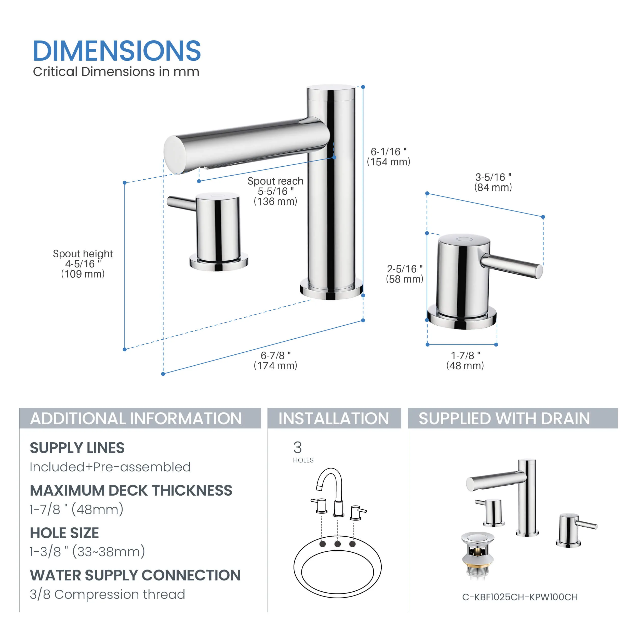 KIBI Circular 8″ Bathroom Widespread Faucet with Drain Assembly – KBF1025