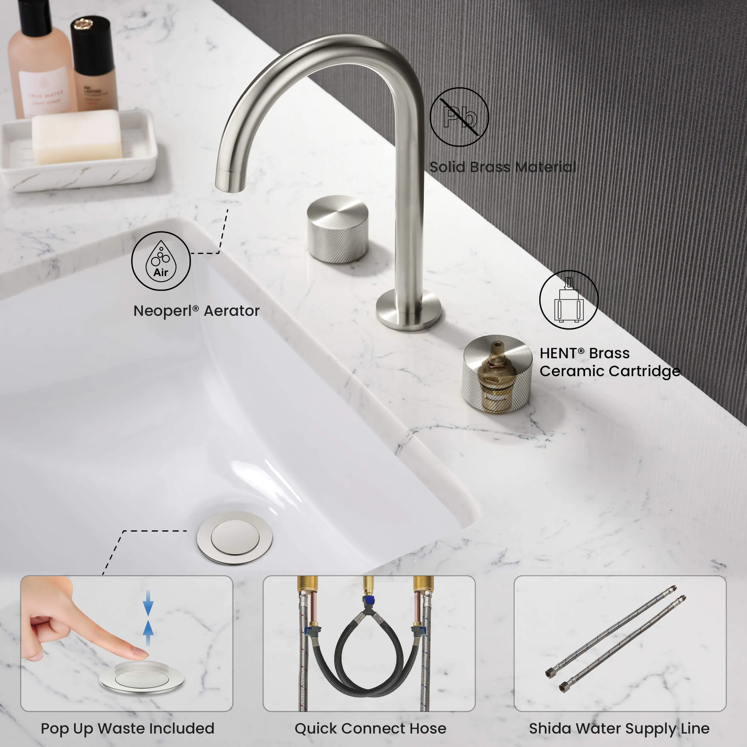 KIBI Circular X 8″ Bathroom Widespread Faucet with Drain Assembly – KBF1026