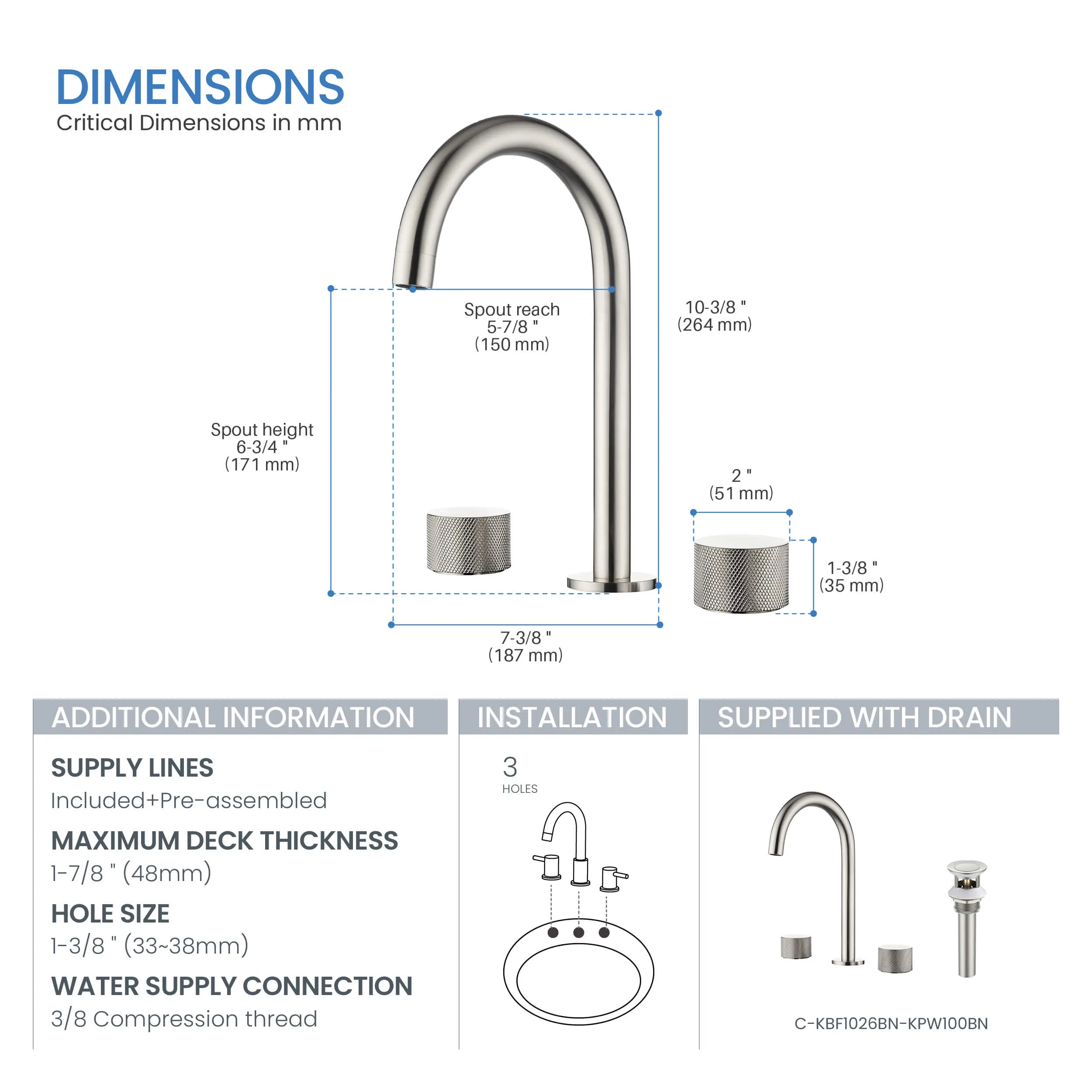 KIBI Circular X 8″ Bathroom Widespread Faucet with Drain Assembly – KBF1026