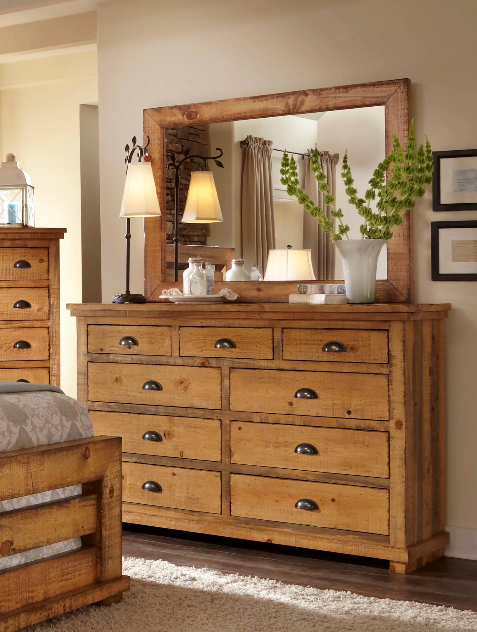 Koge Tan Drawer Dresser and Mirror