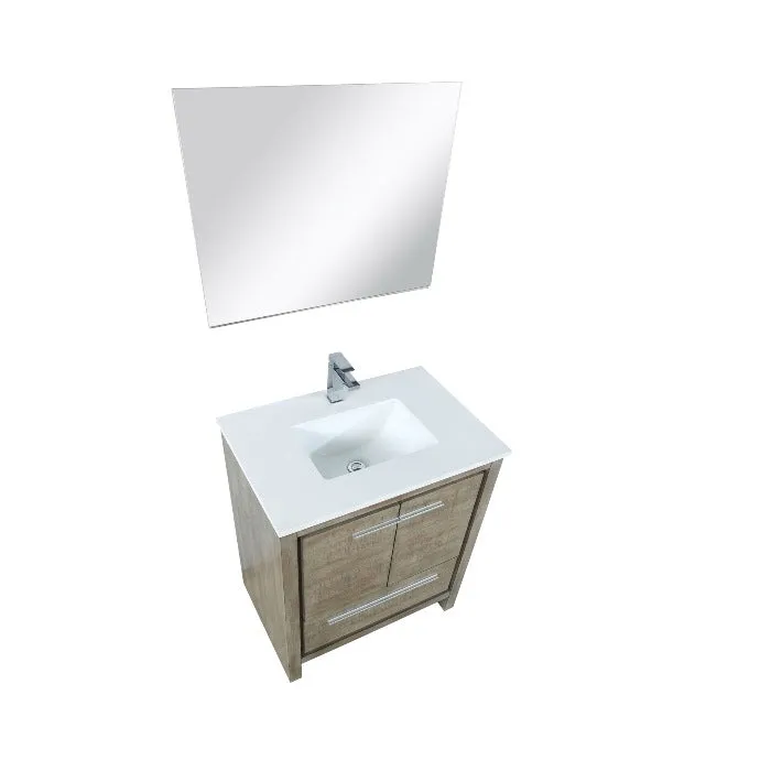 Lexora Lafarre Contemporary 30 Rustic Acacia Single Sink Bathroom Vanity Set w/ Labaro Brushed Nickel Faucet | LLF30SKSOSM28FBN