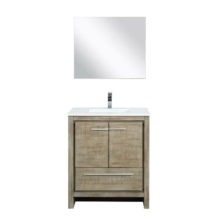 Lexora Lafarre Contemporary 30 Rustic Acacia Single Sink Bathroom Vanity Set w/ Labaro Brushed Nickel Faucet | LLF30SKSOSM28FBN