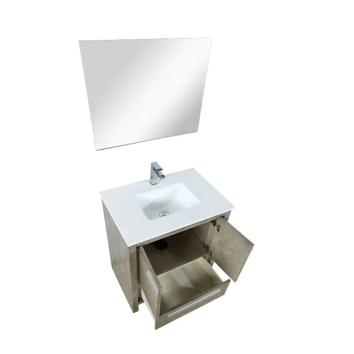 Lexora Lafarre Contemporary 30 Rustic Acacia Single Sink Bathroom Vanity Set w/ Labaro Brushed Nickel Faucet | LLF30SKSOSM28FBN