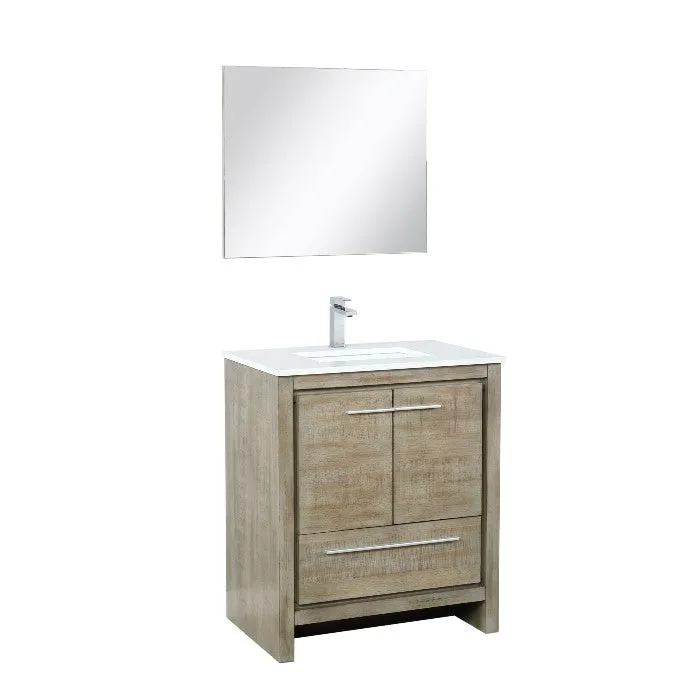 Lexora Lafarre Contemporary 30 Rustic Acacia Single Sink Bathroom Vanity Set w/ Labaro Brushed Nickel Faucet | LLF30SKSOSM28FBN