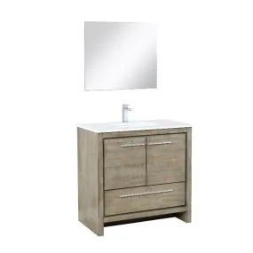 Lexora Lafarre Contemporary 36 Rustic Acacia Single Sink Bathroom Vanity Set w/ Balzani Gun Metal Faucet | LLF36SKSOSM28FGM