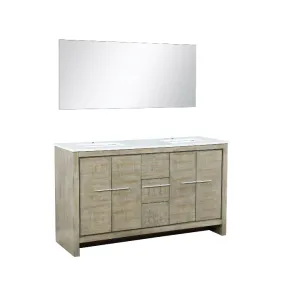 Lexora Lafarre Contemporary 60 Rustic Acacia Double Sink Bathroom Vanity w/ Frameless Mirror | LLF60DKSODM55