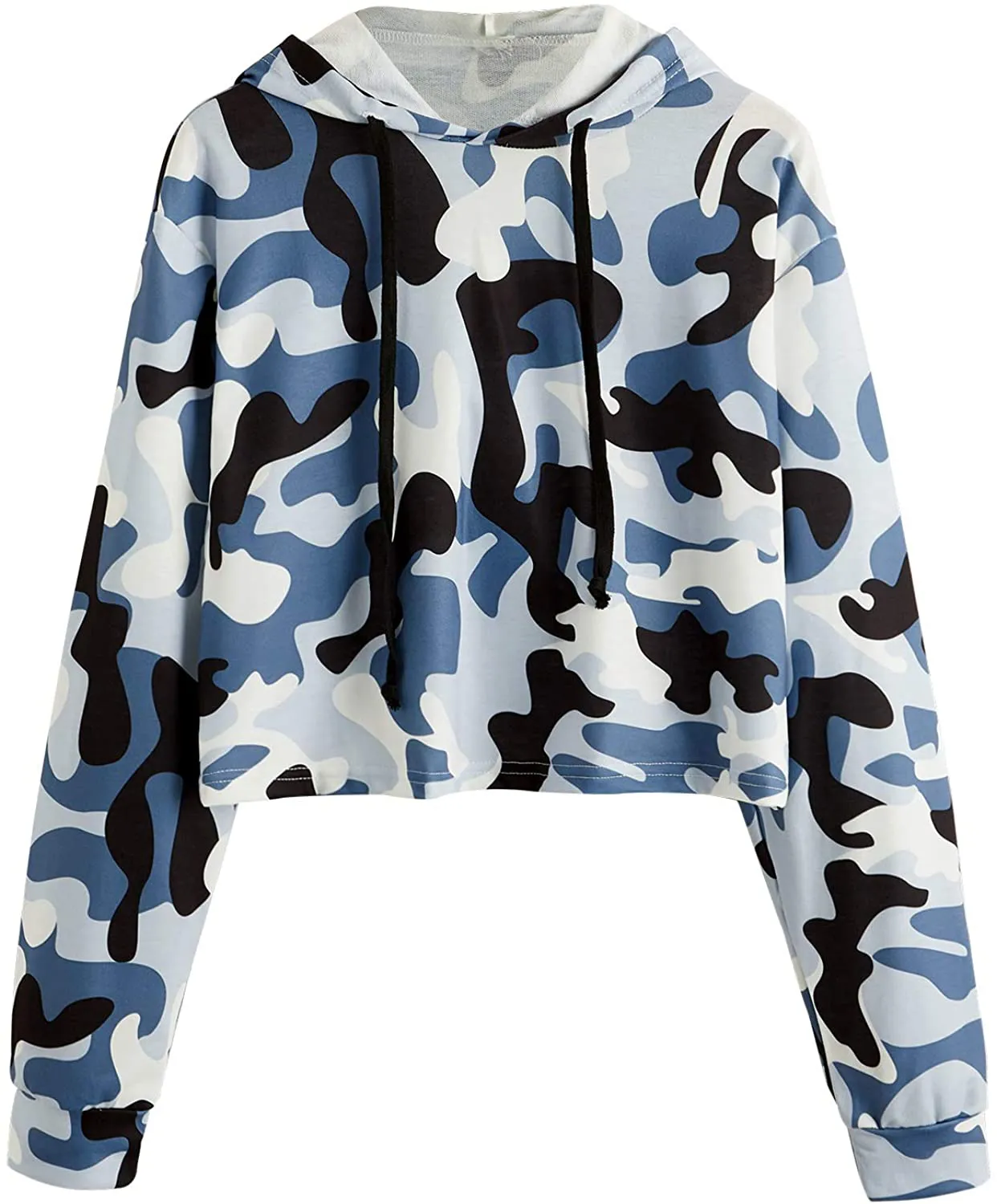 MakeMeChic Women's Camo Printed Long Sleeve Sweatshirt Crop Top Hoodies