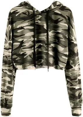 MakeMeChic Women's Camo Printed Long Sleeve Sweatshirt Crop Top Hoodies