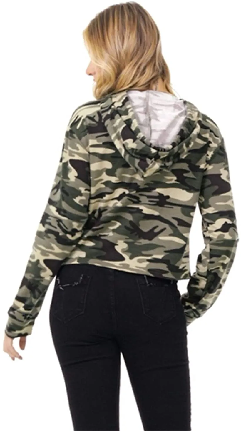 MakeMeChic Women's Camo Printed Long Sleeve Sweatshirt Crop Top Hoodies