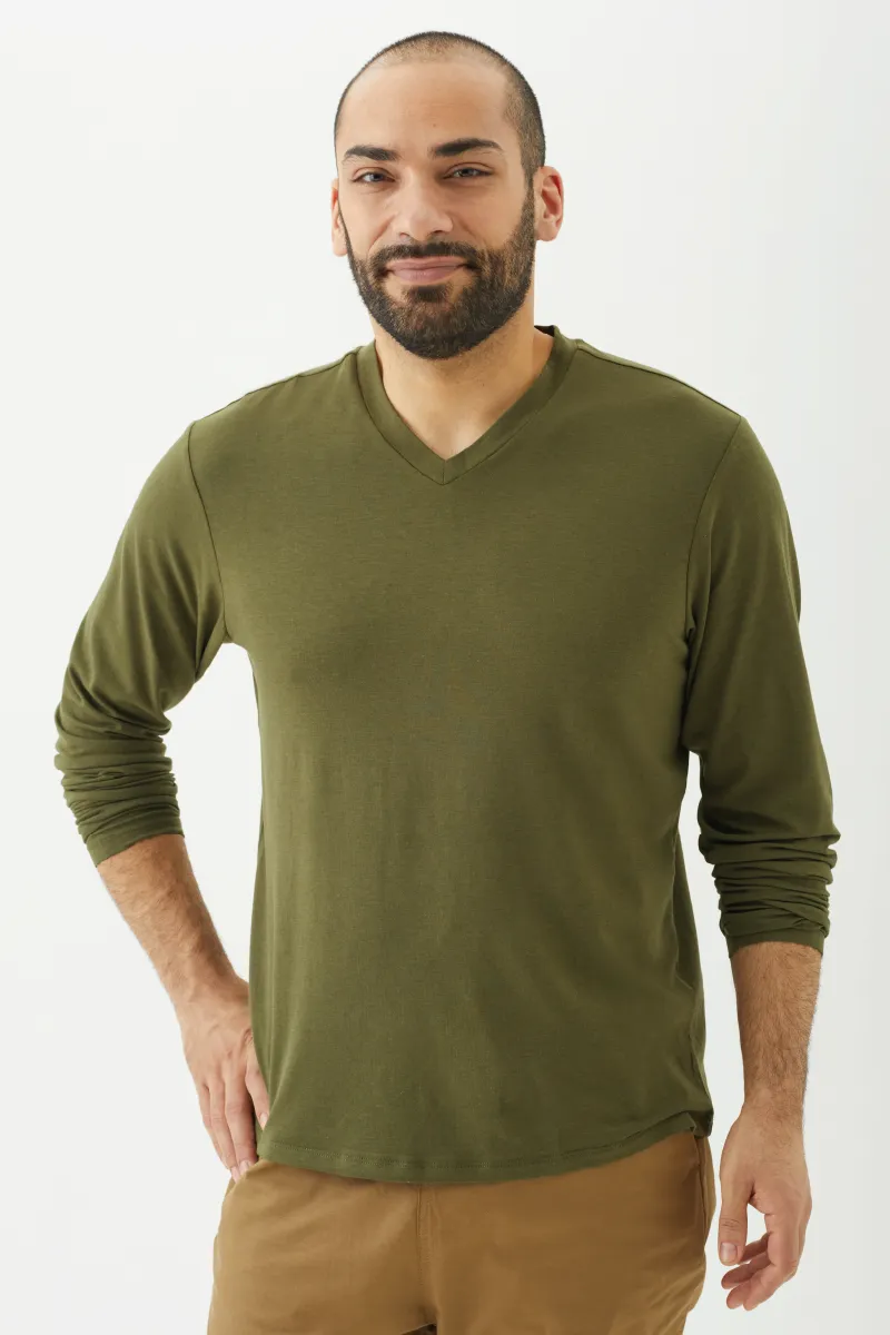 Men's Bamboo Cotton Long-Sleeve Vneck Tee-All Sales Final