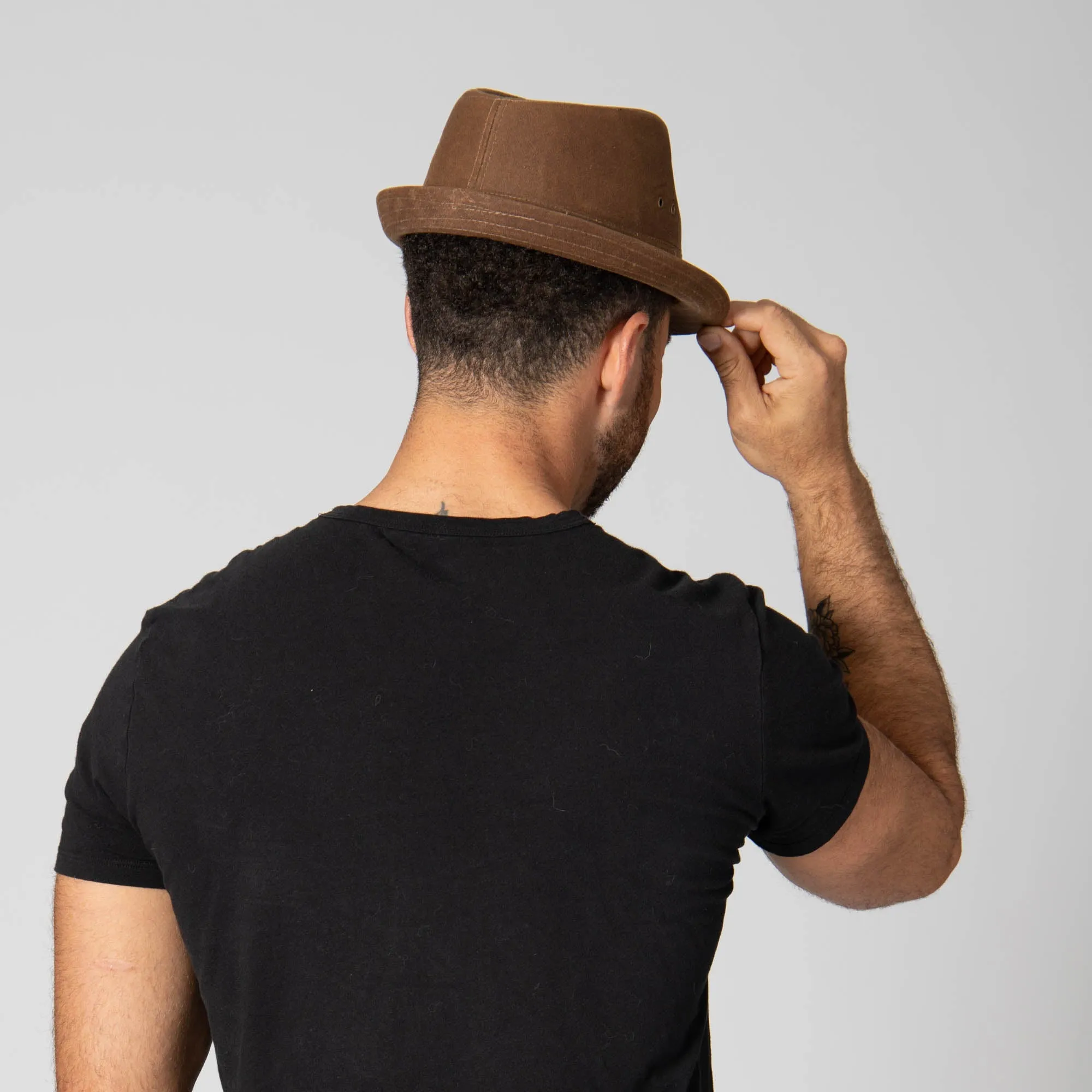 Mens Cut and Sew Waxed Cotton Stingy Brim Fedora