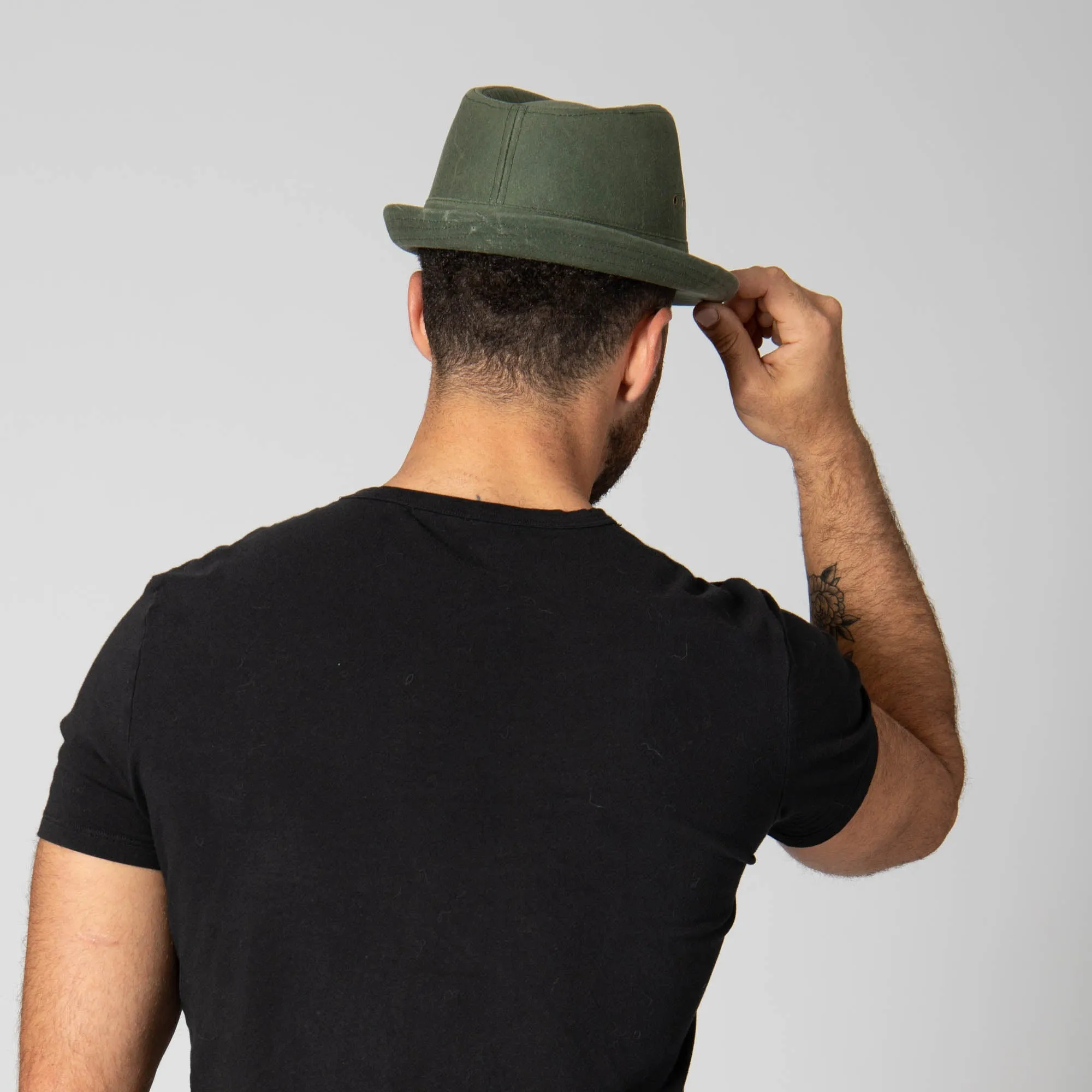 Mens Cut and Sew Waxed Cotton Stingy Brim Fedora