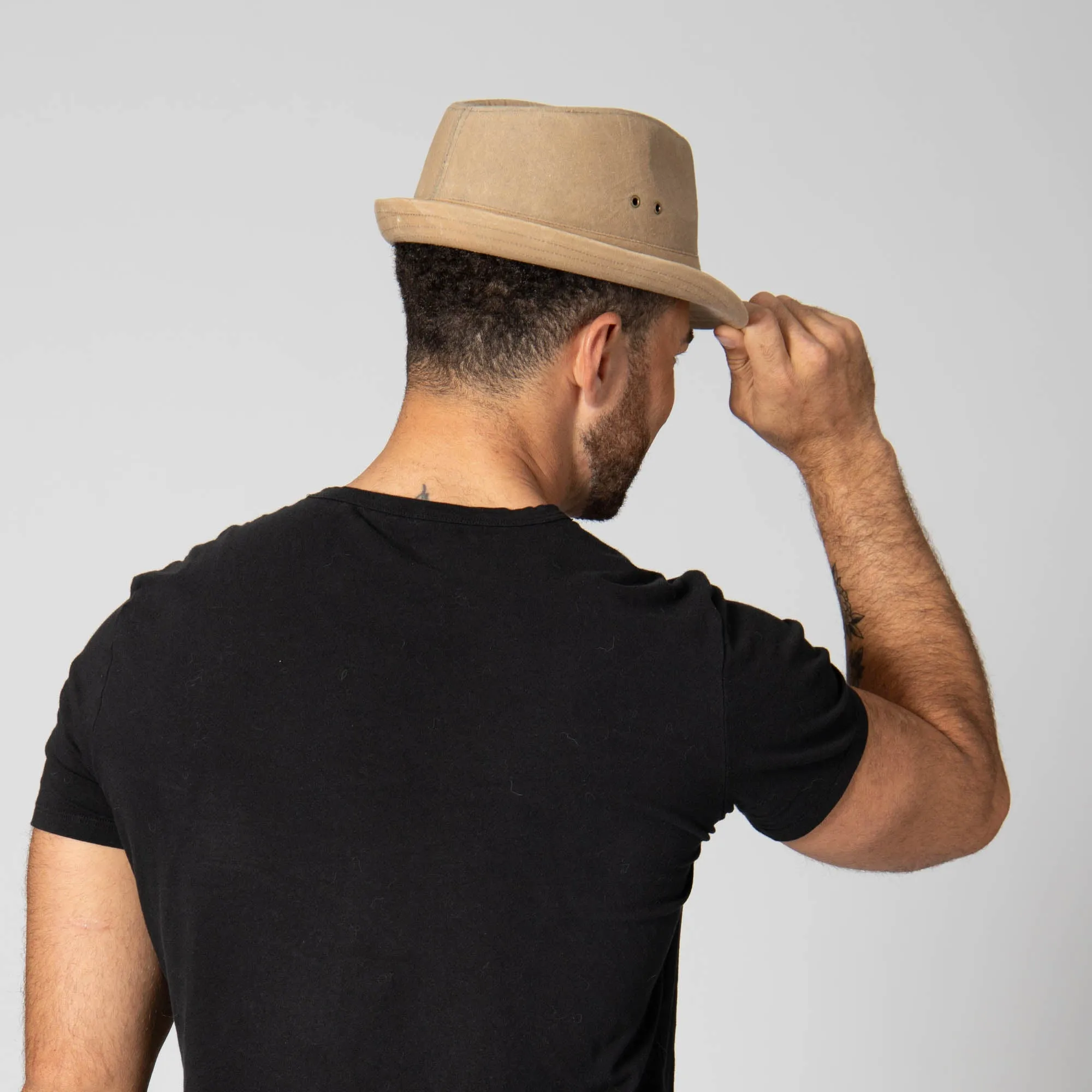 Mens Cut and Sew Waxed Cotton Stingy Brim Fedora