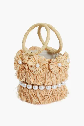 Natural Liv Round Floral Bucket Bag