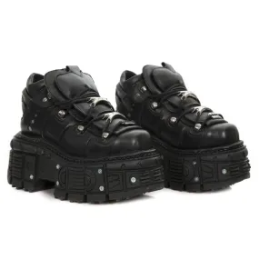 New Rock M-TANK106-C2 Unisex Black 100% Leather Goth Platform Space Shoes