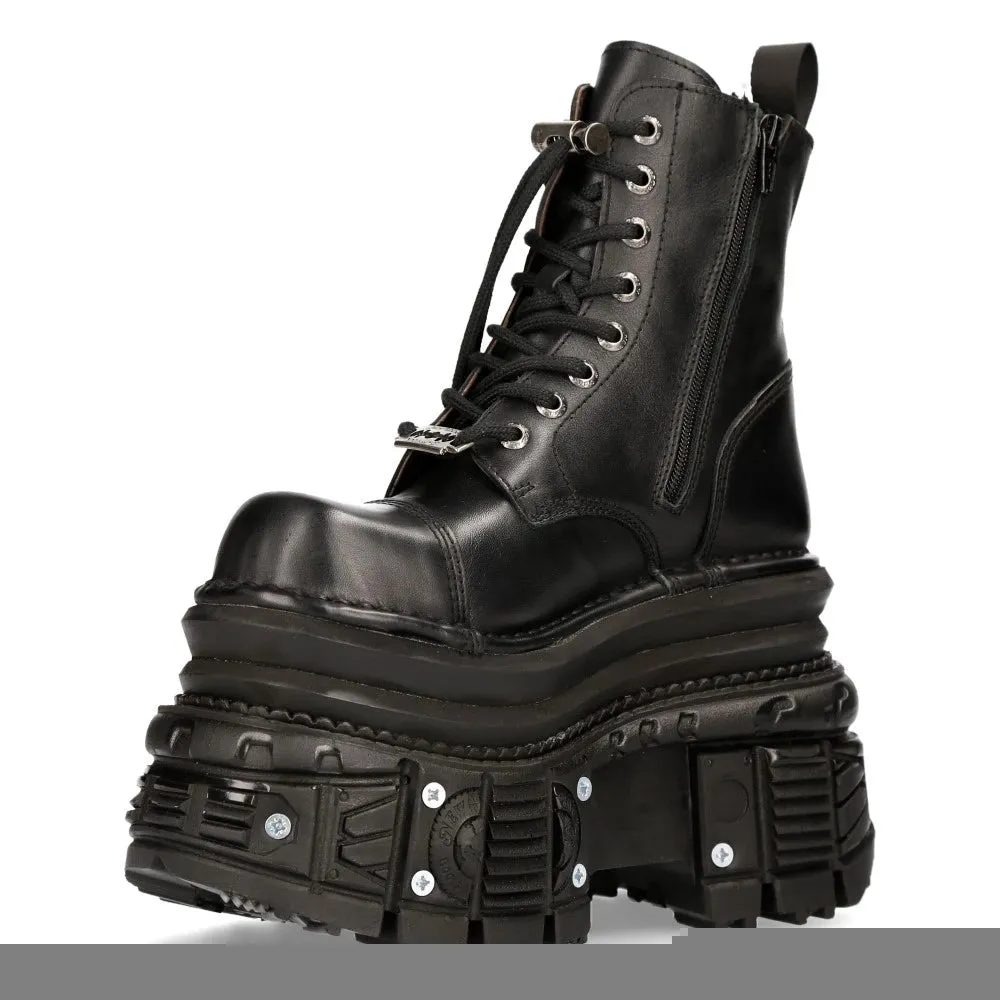 New Rock MILI083CCT-C4 Metallic Black Leather Military Boots Punk Goth Rock