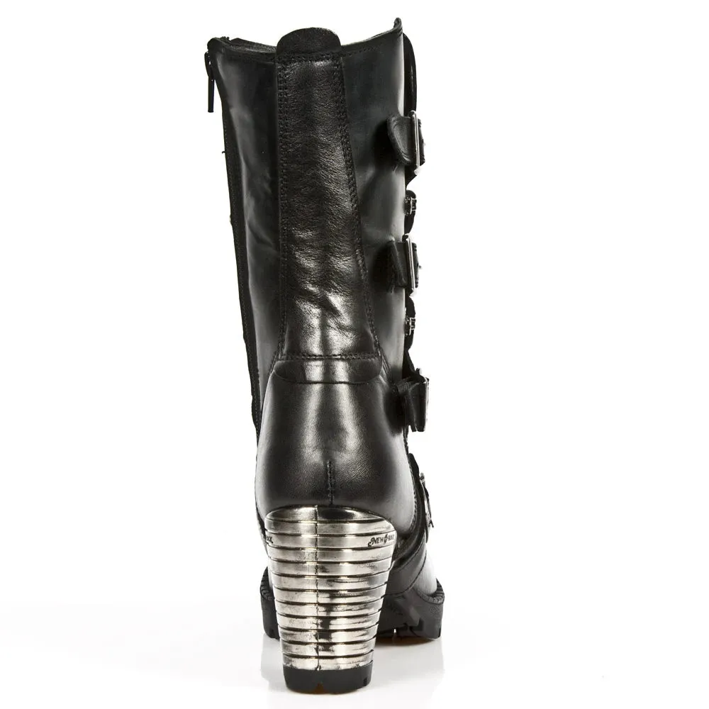 New Rock TR003-S1 womens Platform Heel Metal Rock Punk Laces Mid Boots Goth