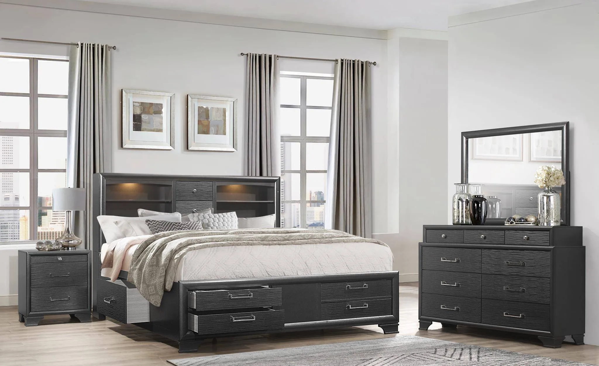 Nigave Dark Grey Dresser and Mirror