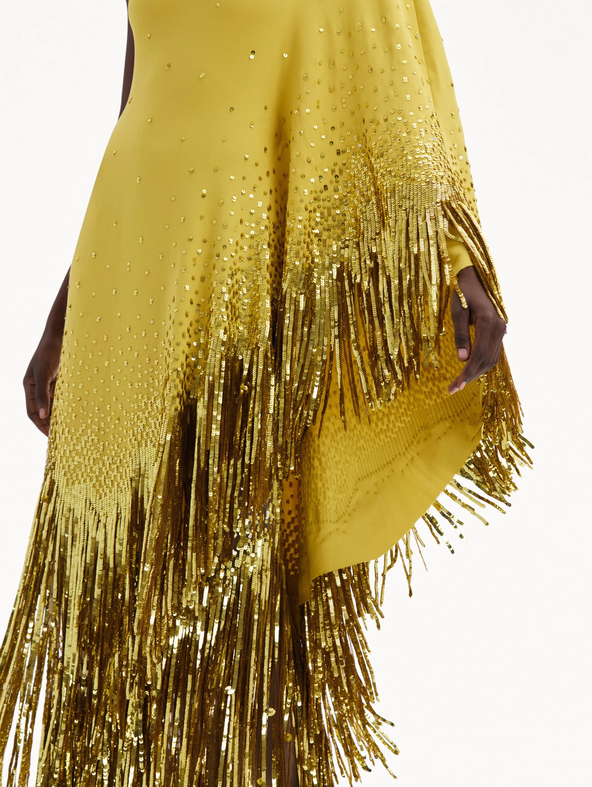 One Shoulder Sequin Fringe Caftan