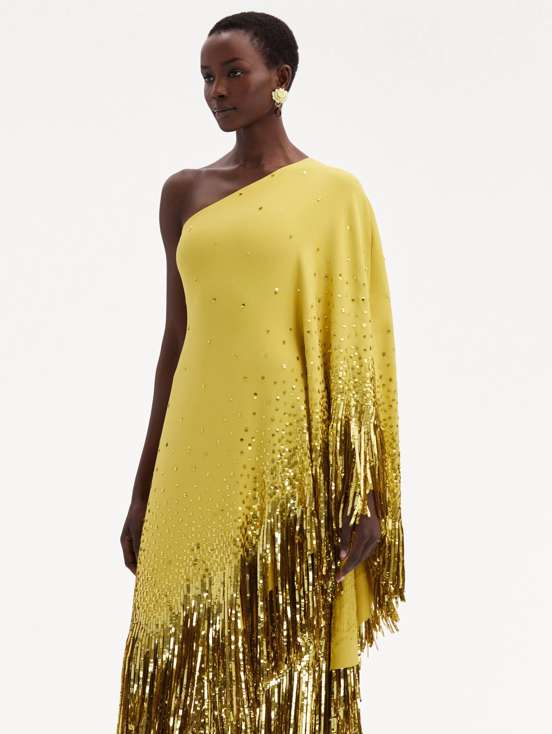 One Shoulder Sequin Fringe Caftan