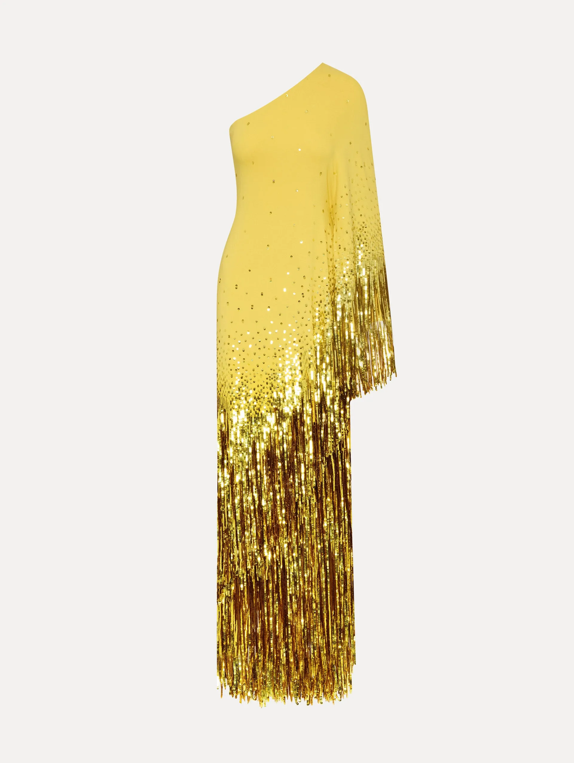 One Shoulder Sequin Fringe Caftan