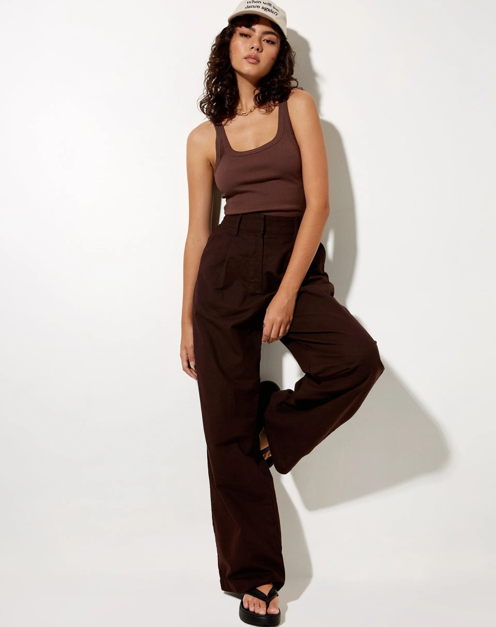 Onfal Wide Leg Trouser in Rami Bitter Chocolate