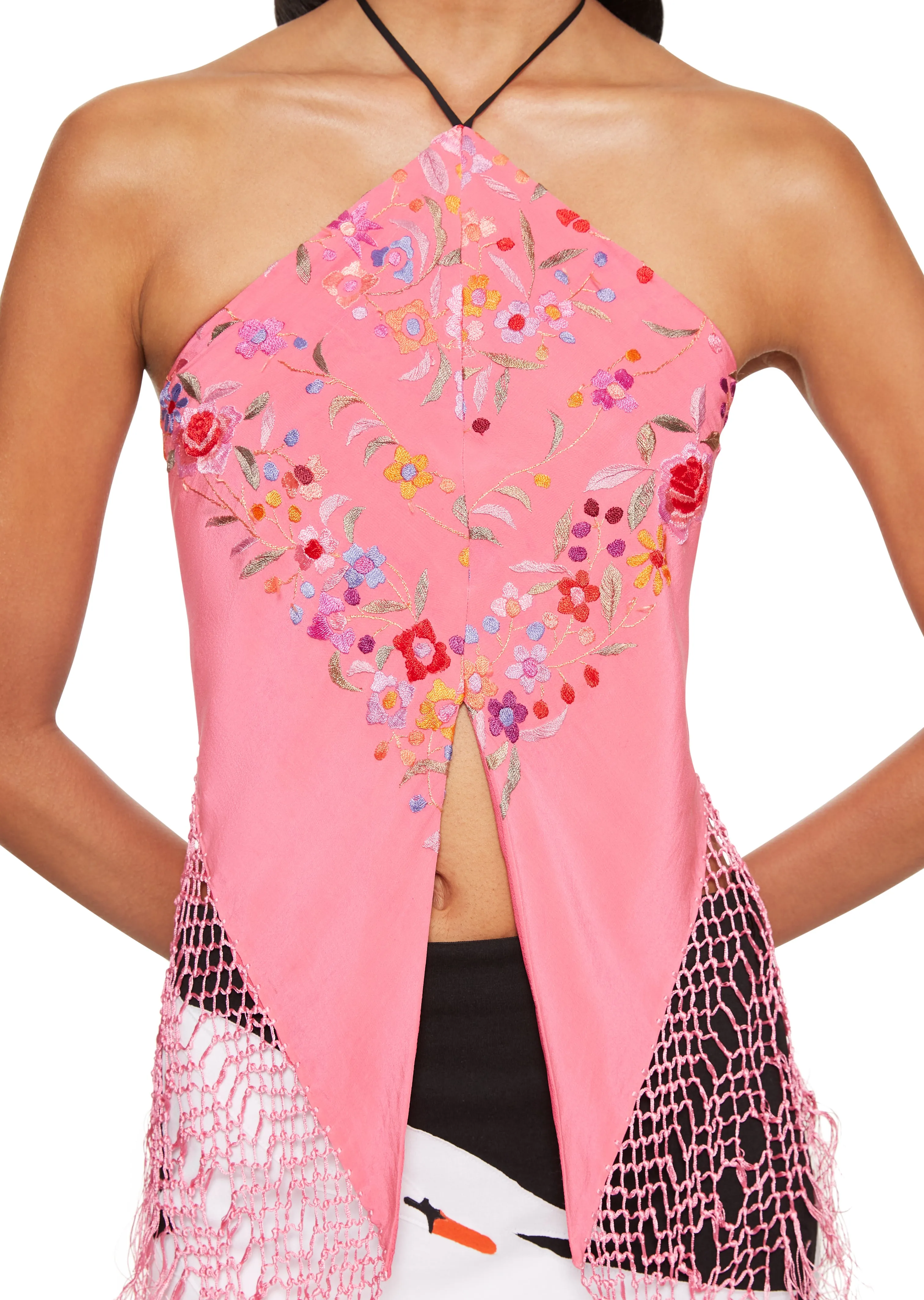 Pink Tassel Piano Shawl Halter Top