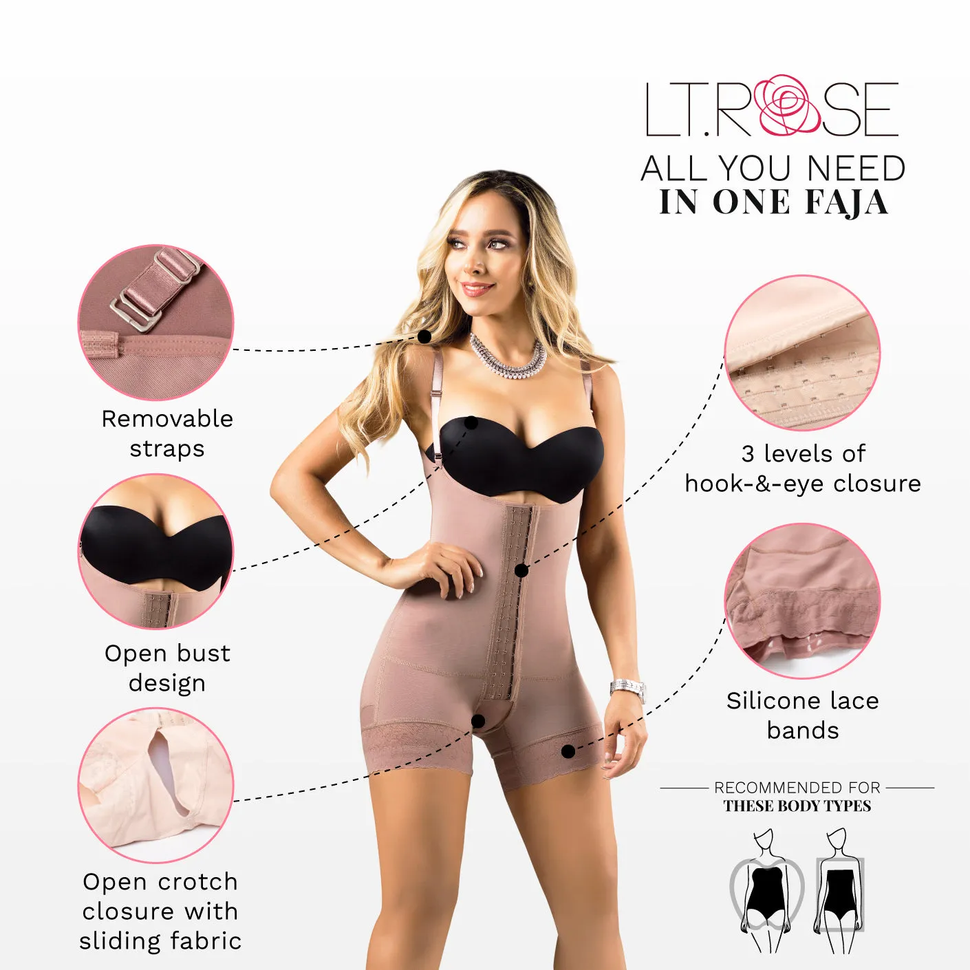 Postpartum Girdle Open Bust Mid Thigh & Butt Lifter Body Shaper Fajas Laty Rose 21113