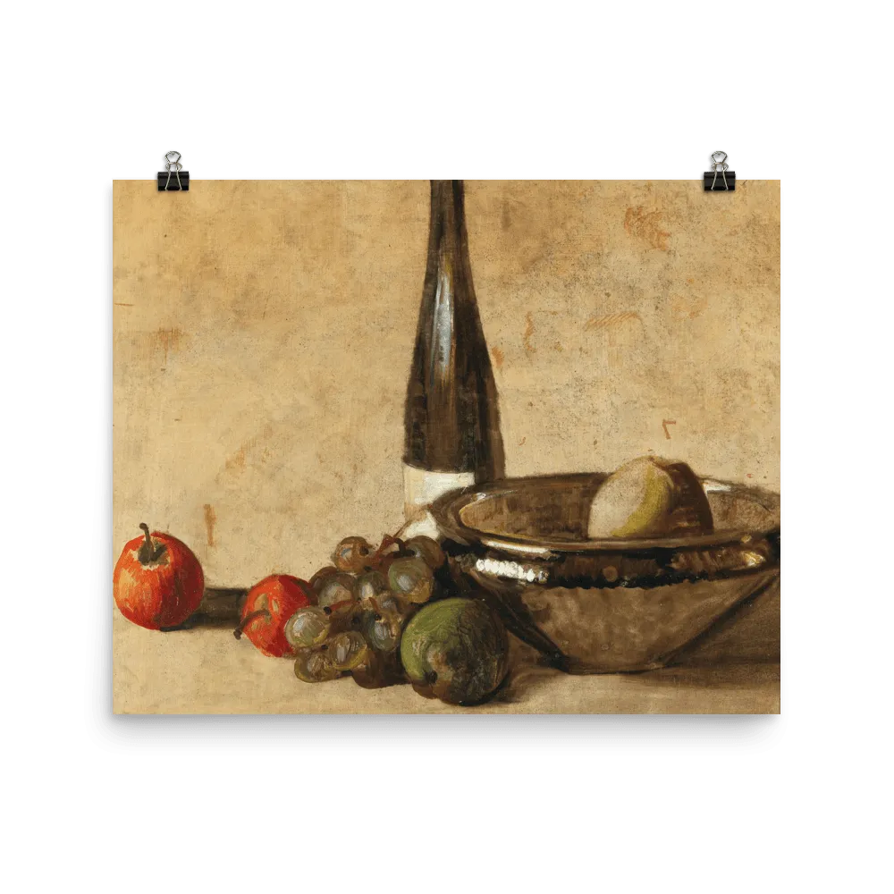 "Still life with wine bottle and fruit" Art Print