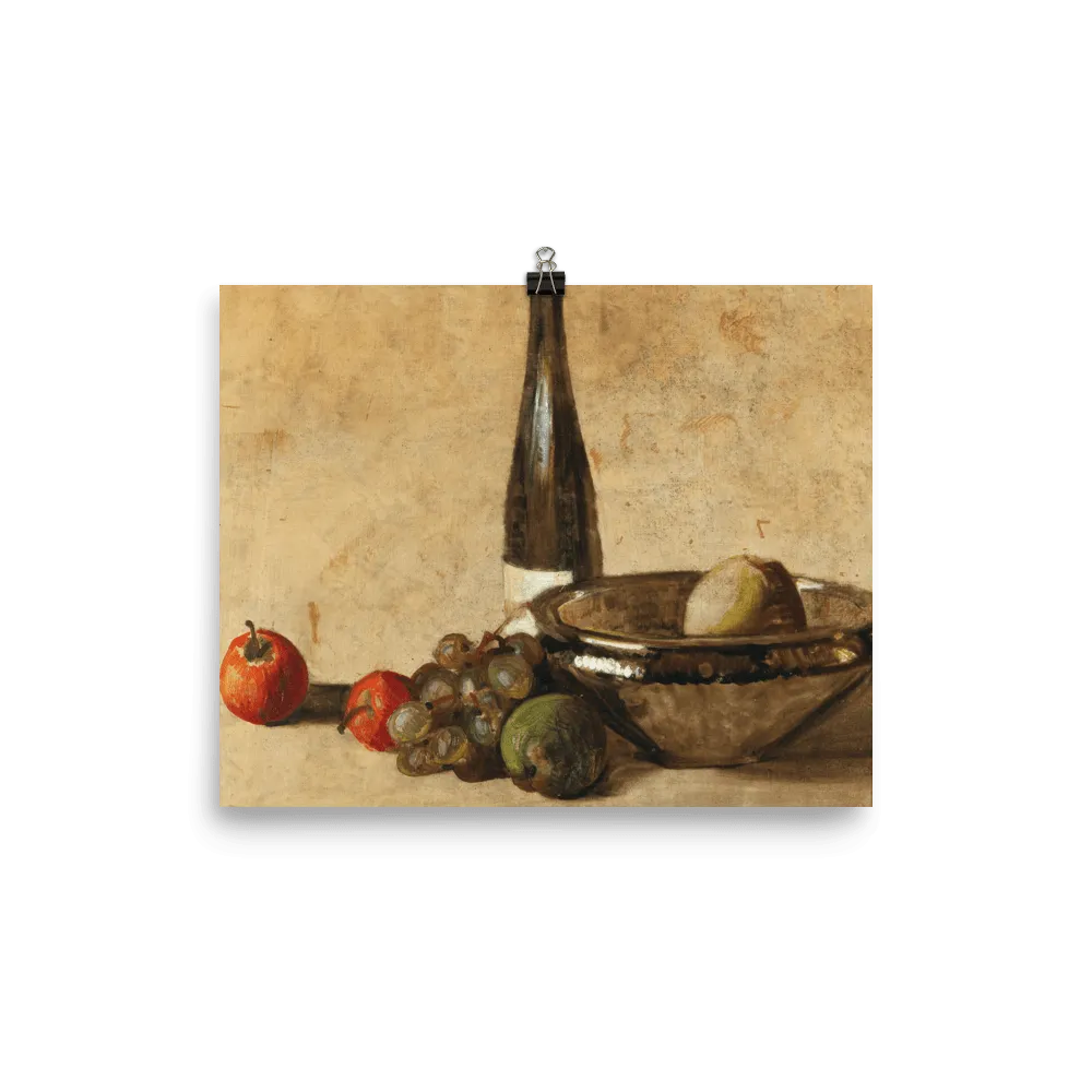 "Still life with wine bottle and fruit" Art Print