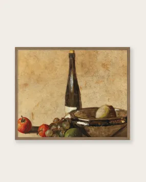 "Still life with wine bottle and fruit" Art Print