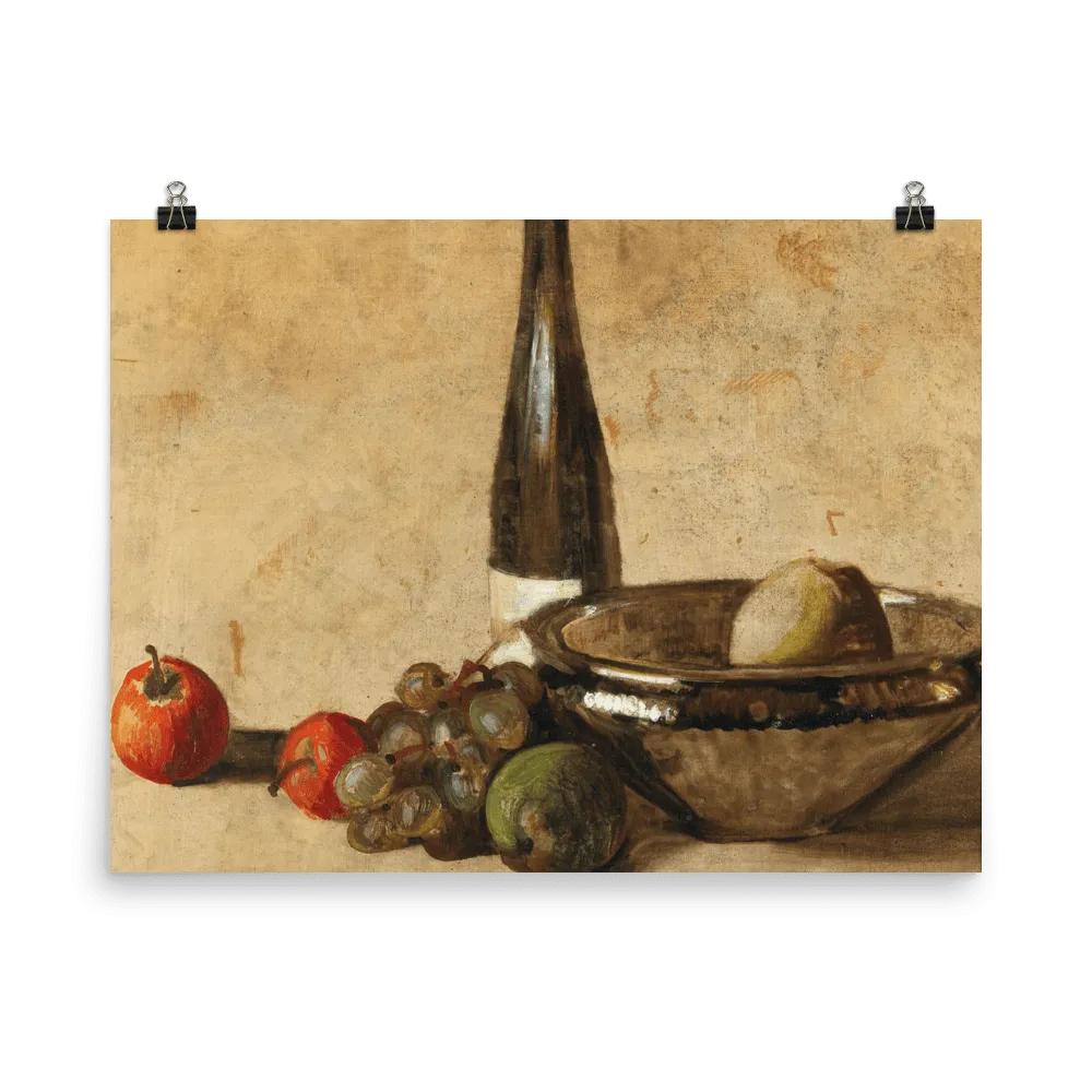 "Still life with wine bottle and fruit" Art Print