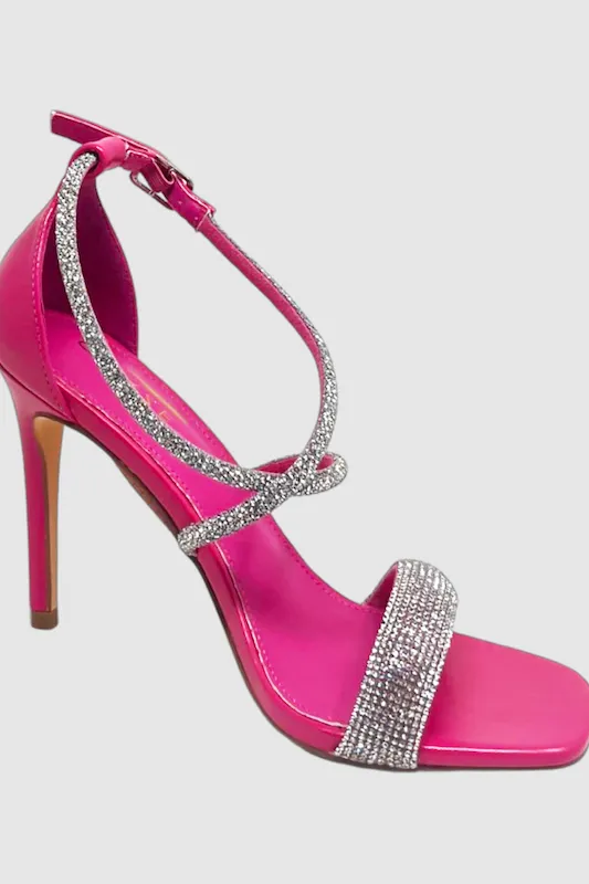 Rhinestone Strappy Square Toe Heel