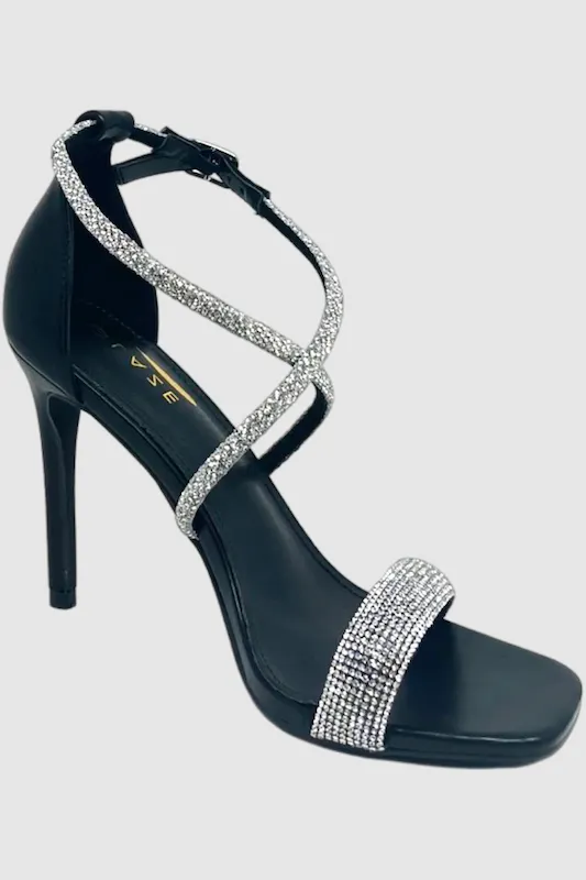 Rhinestone Strappy Square Toe Heel