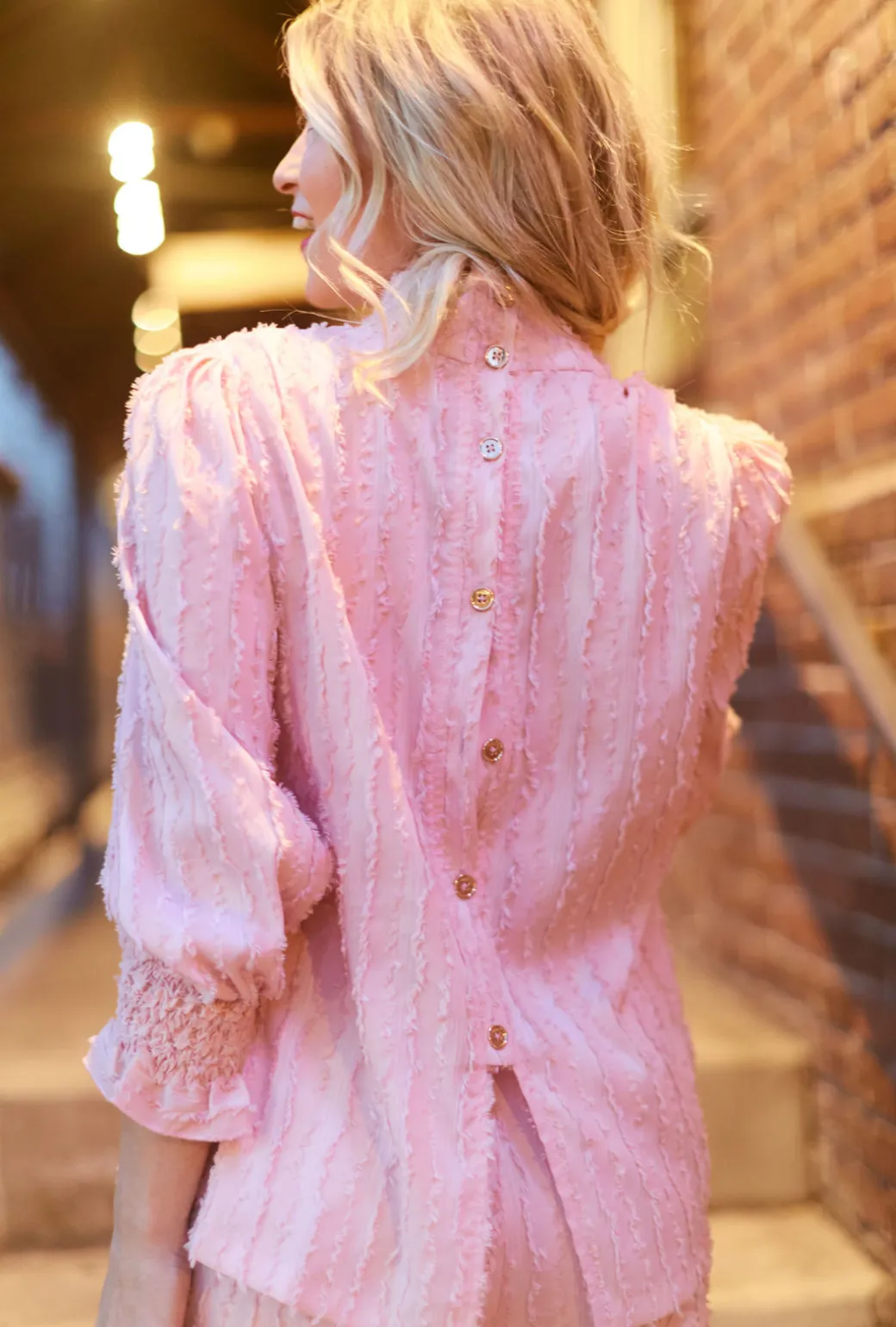 SAMPLE - Long Sleeve Mod Top - Blush Fringe