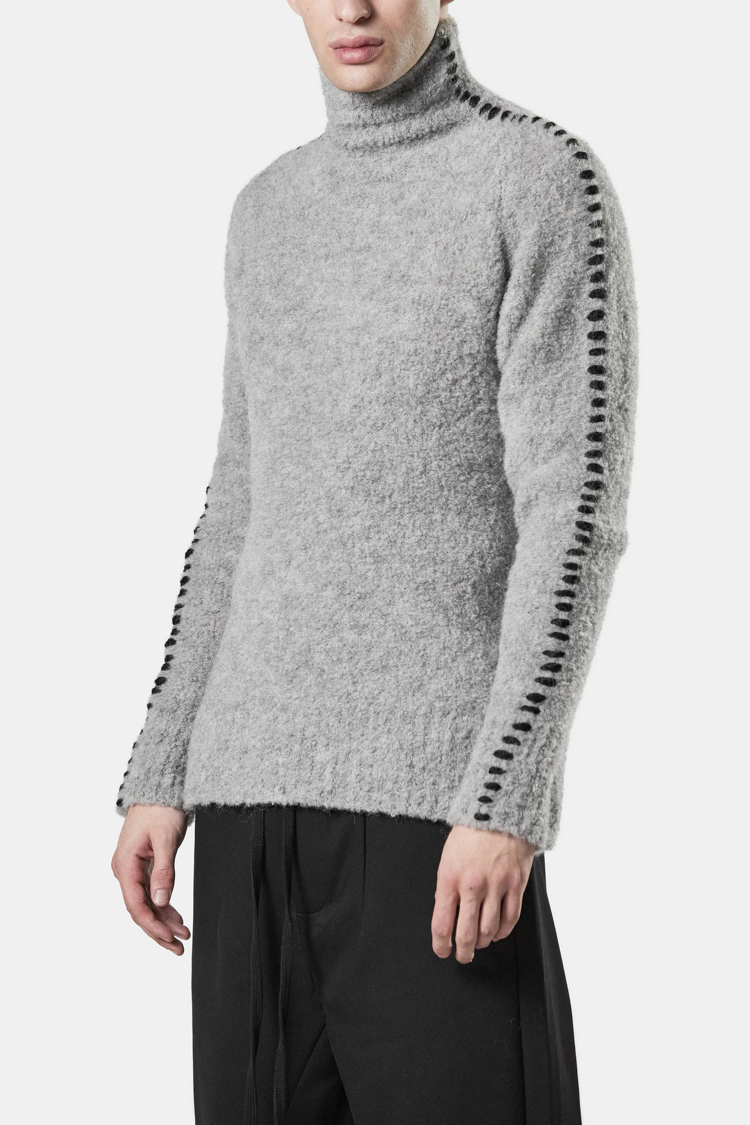 Scars-stitch alpaca knit high neck sweater, Grey