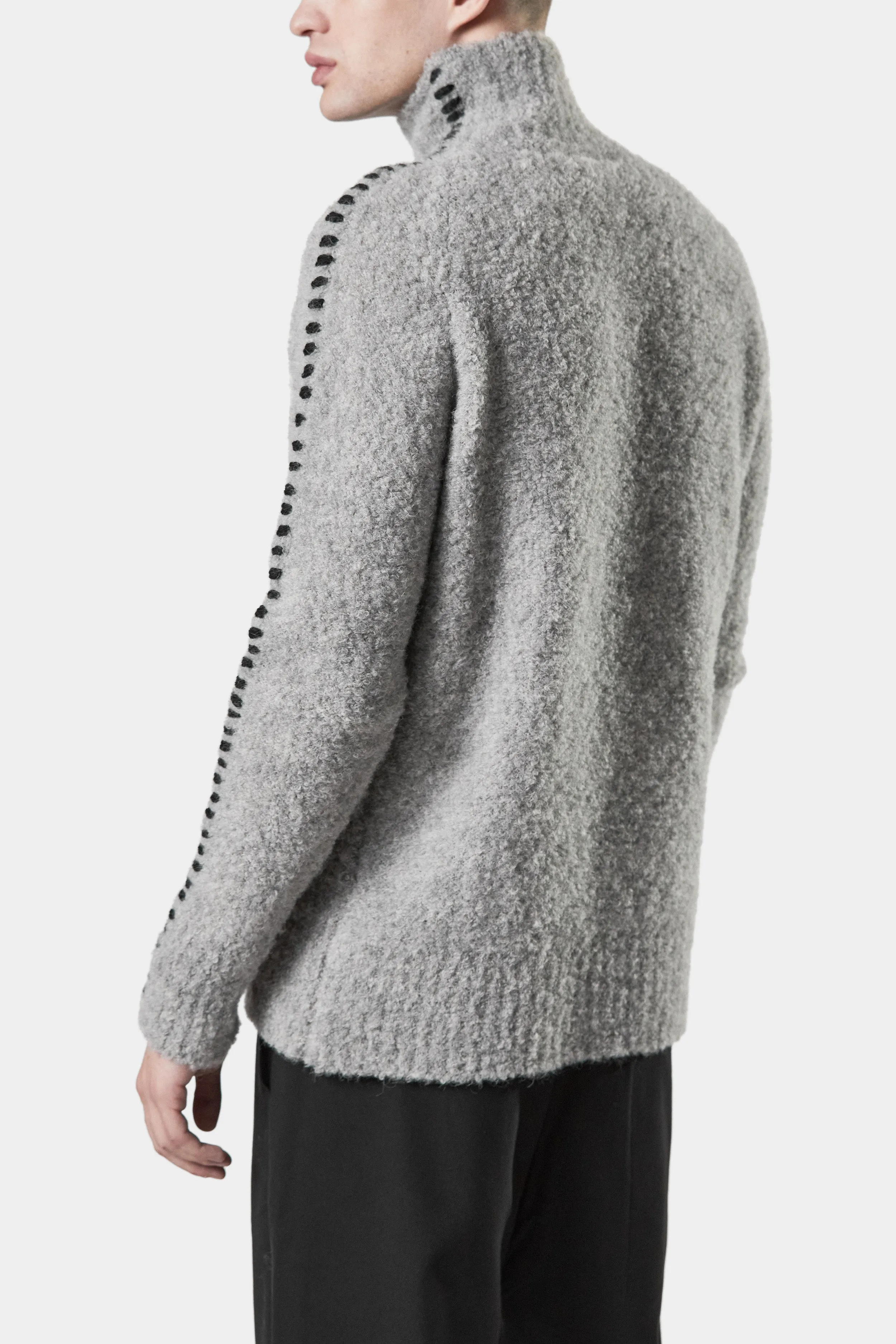 Scars-stitch alpaca knit high neck sweater, Grey