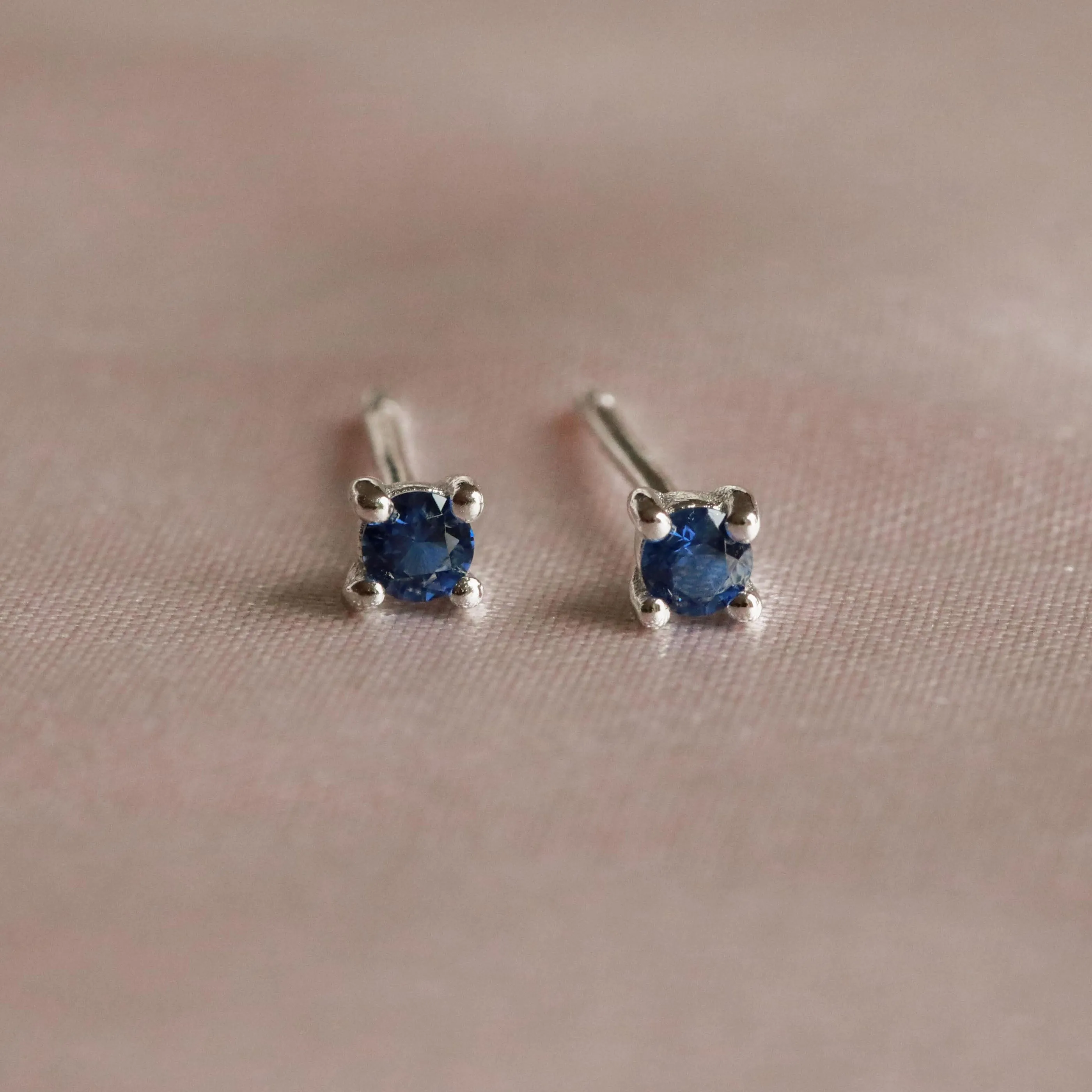 September Birthstone Stud Earrings in Silver with Sapphire CZ