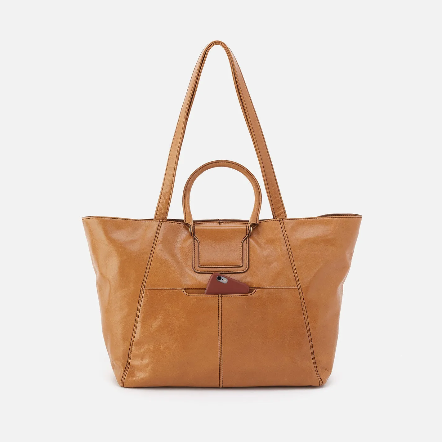 Sheila East-West Tote In Polished Leather - Natural